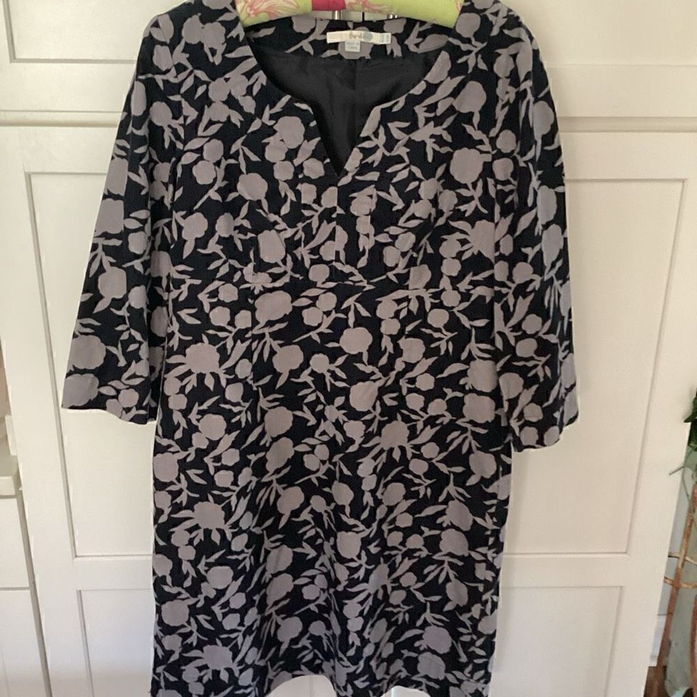 Boden Womens Soft Corduroy Floral Shift Dress Sz 8 Black Gray Lined